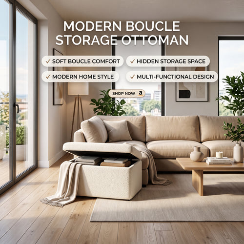 CloudSoft Boucle Ottoman – Modern Storage Stool Designed for Cozy Everyday Living