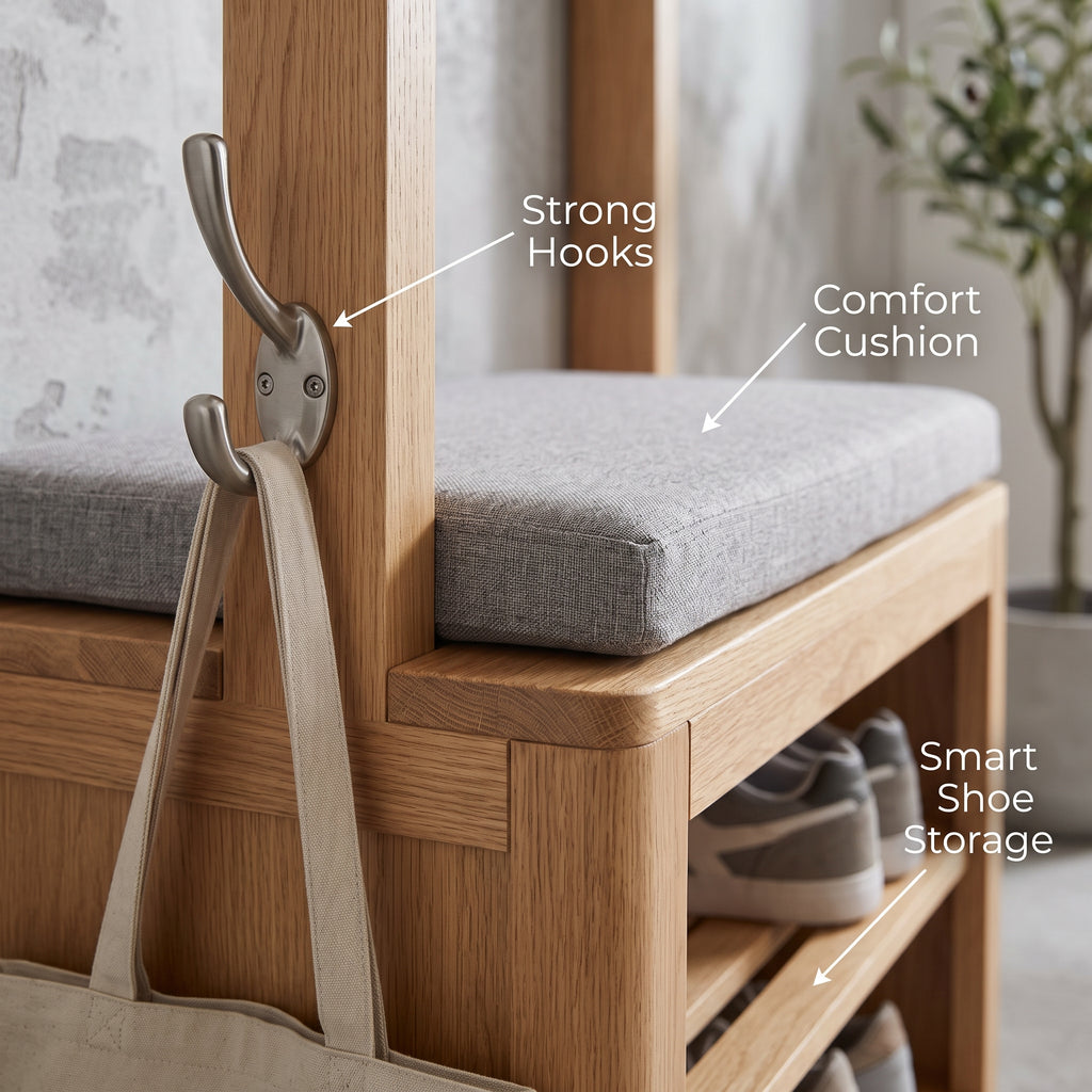 WelcomeHome Entryway Station – Smart Storage Bench with Coat Rack and Shoe Organization