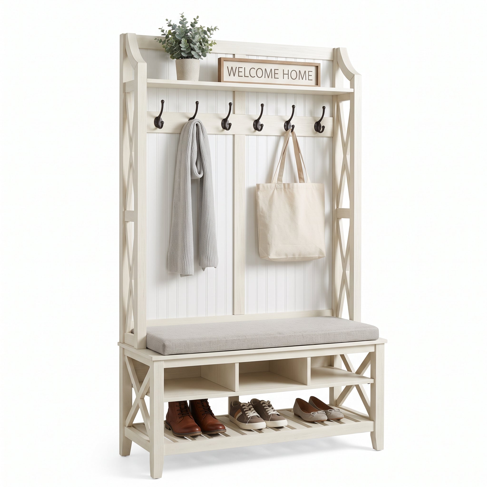 WelcomeHome Entryway Station – Smart Storage Bench with Coat Rack and Shoe Organization